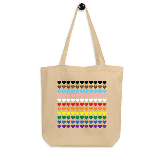 rainbow hearts gay pride tote bag, gay pride rainbow tote bag, custom queer merchandise
