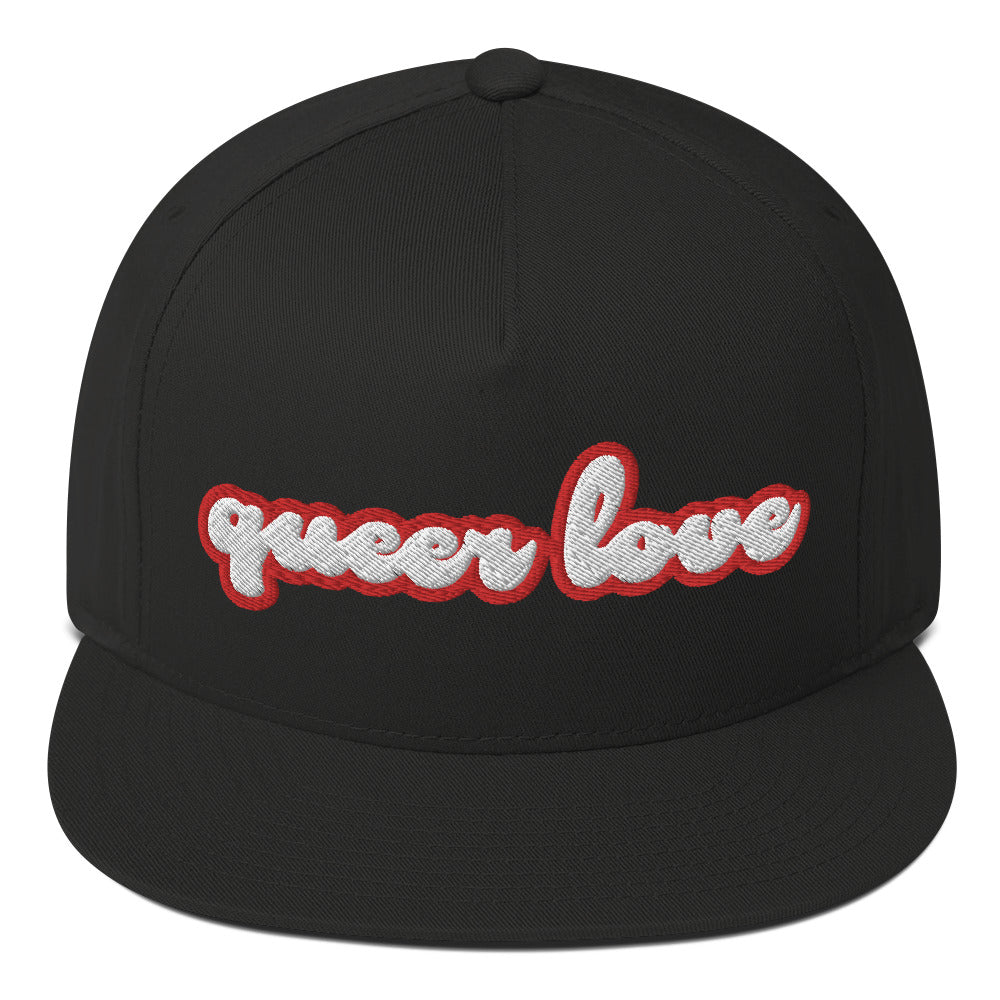 queer love flat bill hat for gays, gay love hats for men, queer hats for women, gay hats that are not rainbow colors for queers