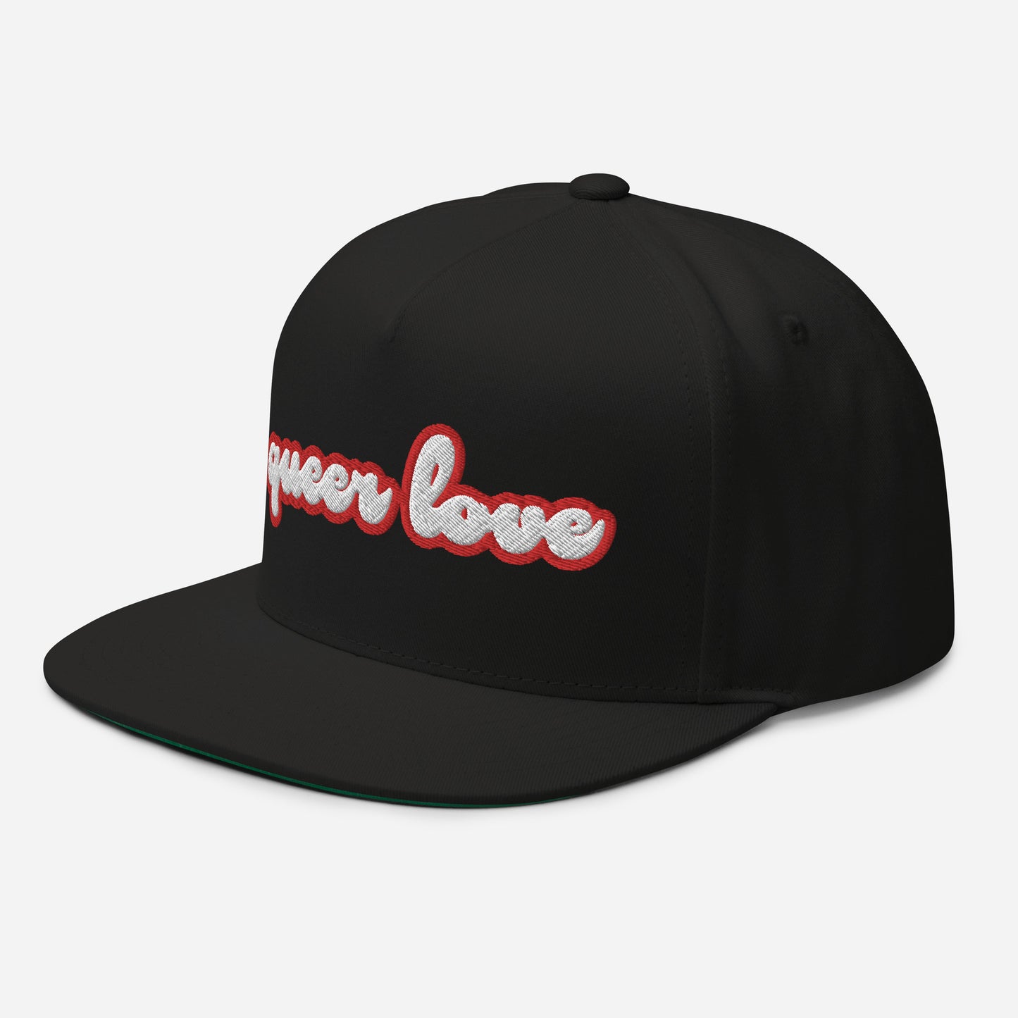 queer love flat bill hat for gays, gay love hats for men, queer hats for women, gay hats that are not rainbow colors for queers