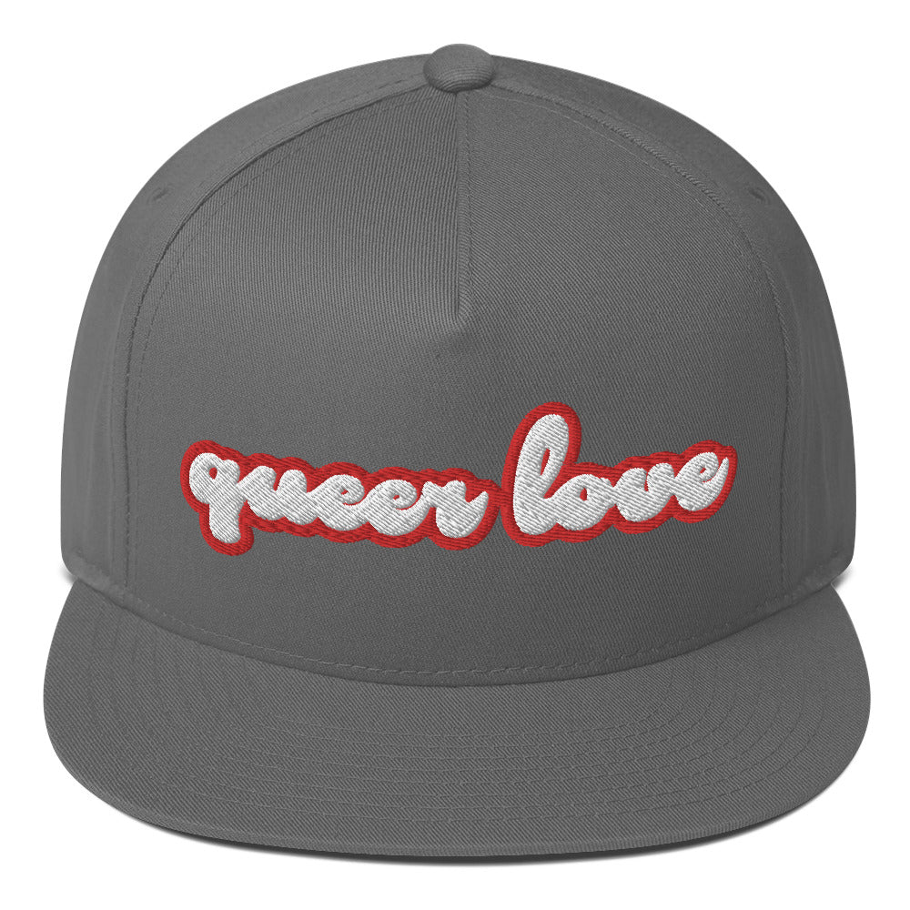 queer love flat bill hat for gays, gay love hats for men, queer hats for women, gay hats that are not rainbow colors for queers