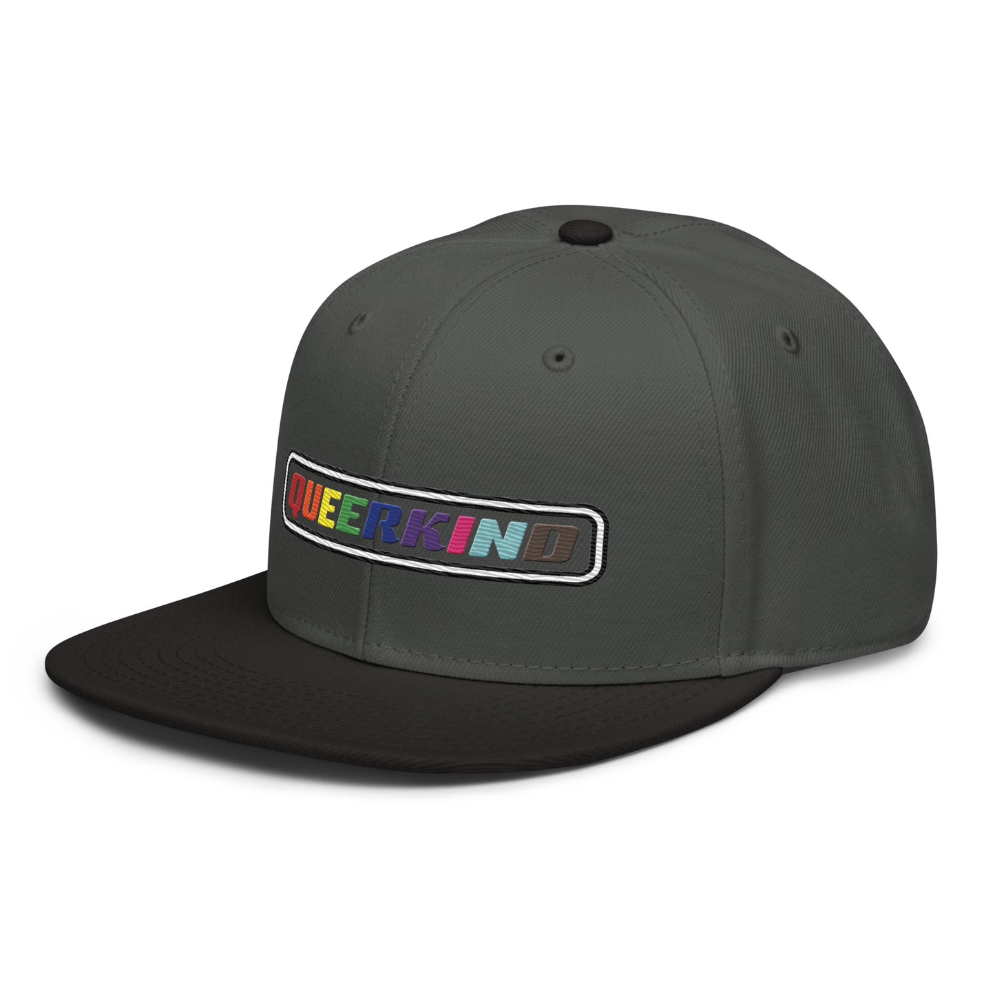 queerkind logo flat embroidery snapback hat for gays, snapback hats for gays, gay trucker hats, lesbian trucker hats