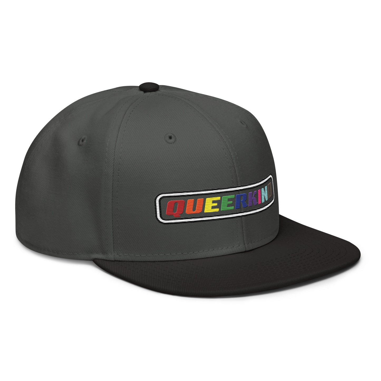 queerkind logo flat embroidery snapback hat for gays, snapback hats for gays, gay trucker hats, lesbian trucker hats