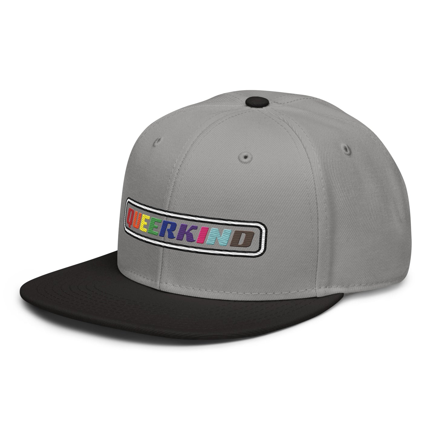 queerkind logo flat embroidery snapback hat for gays, snapback hats for gays, gay trucker hats, lesbian trucker hats