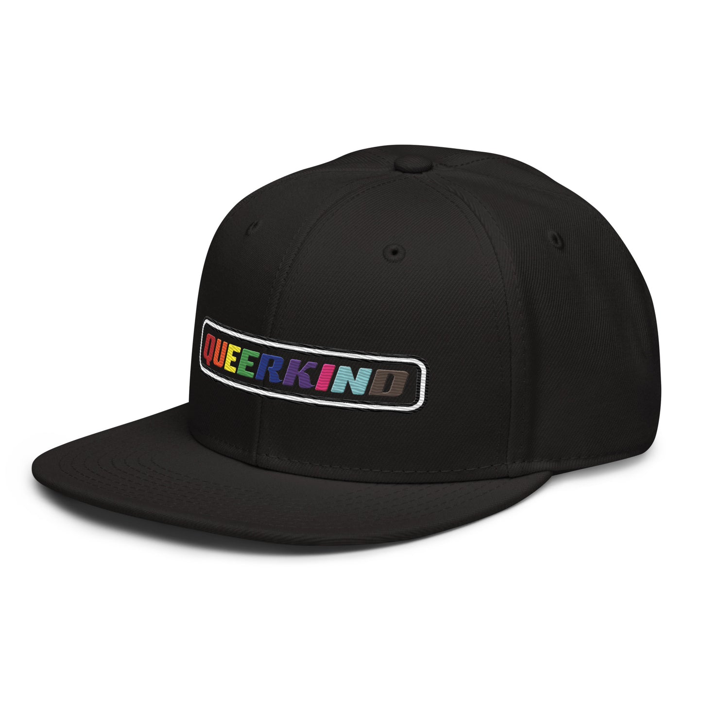 queerkind logo flat embroidery snapback hat for gays, snapback hats for gays, gay trucker hats, lesbian trucker hats