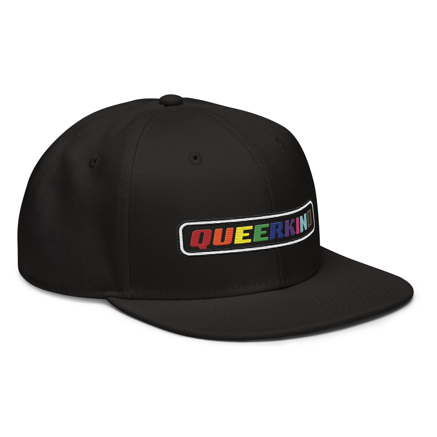 queerkind logo flat embroidery snapback hat for gays, snapback hats for gays, gay trucker hats, lesbian trucker hats
