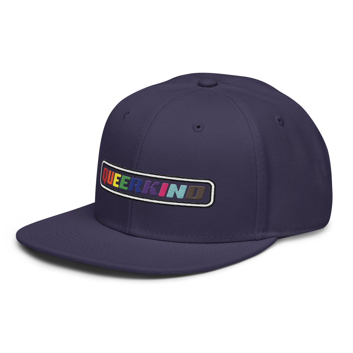 queerkind logo flat embroidery snapback hat for gays, snapback hats for gays, gay trucker hats, lesbian trucker hats