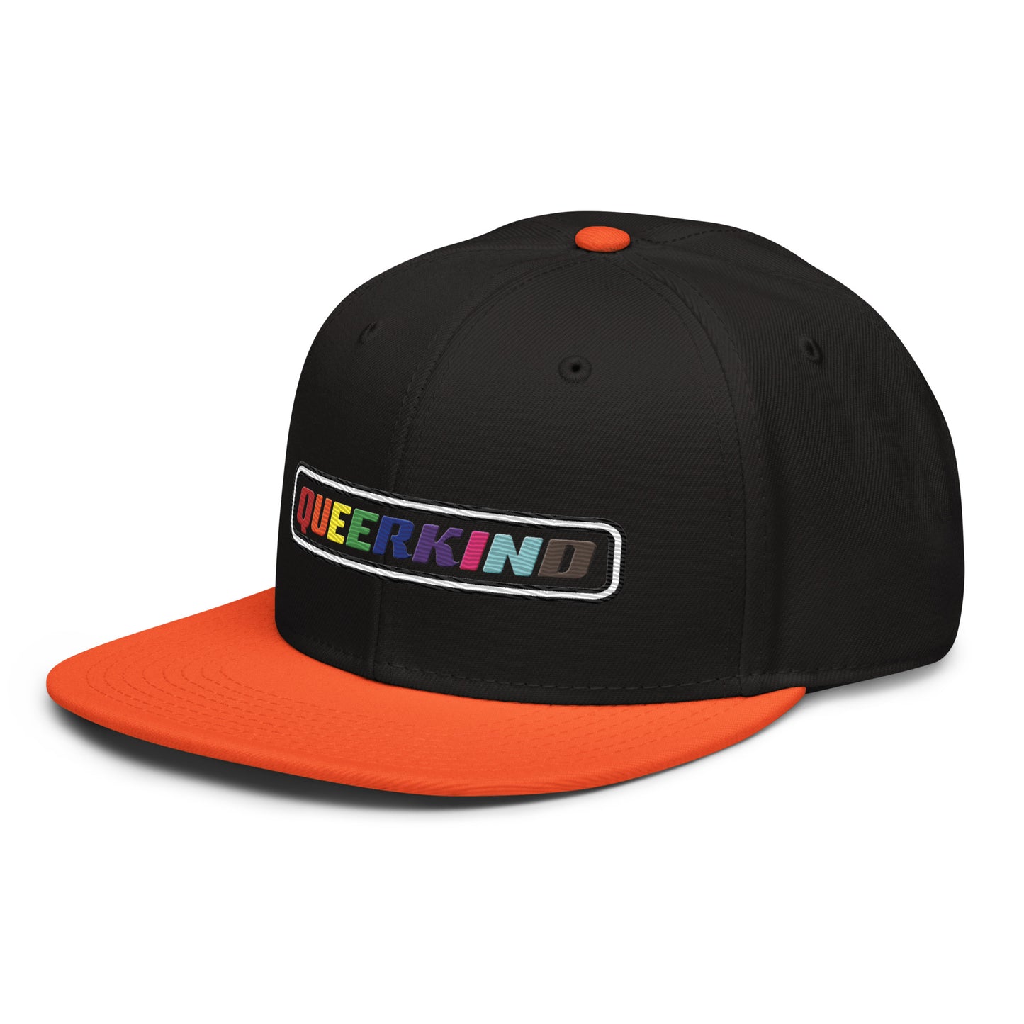 queerkind logo flat embroidery snapback hat for gays, snapback hats for gays, gay trucker hats, lesbian trucker hats