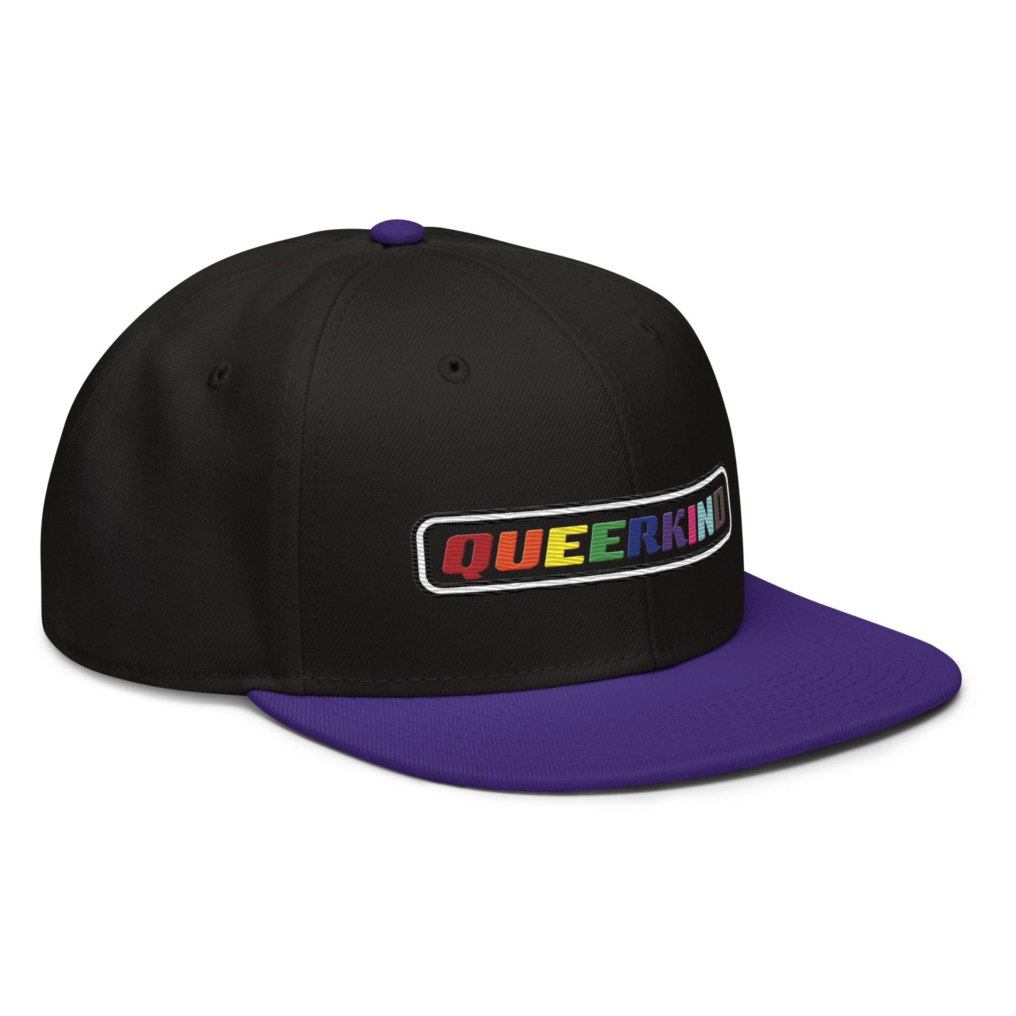 queerkind logo flat embroidery snapback hat for gays, snapback hats for gays, gay trucker hats, lesbian trucker hats