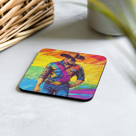 gay cowboy rainbow pride flag coaster