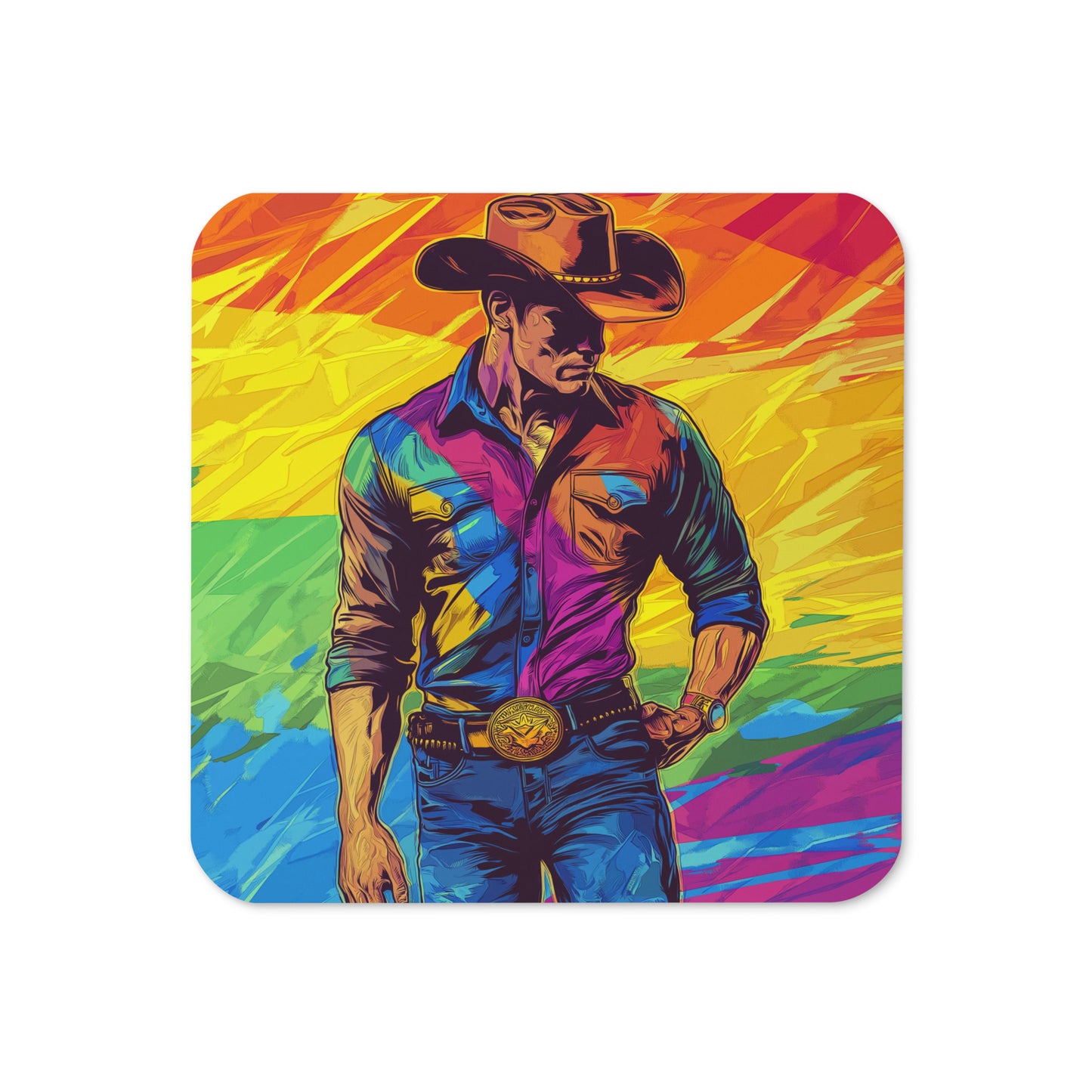 gay cowboy rainbow pride flag coaster