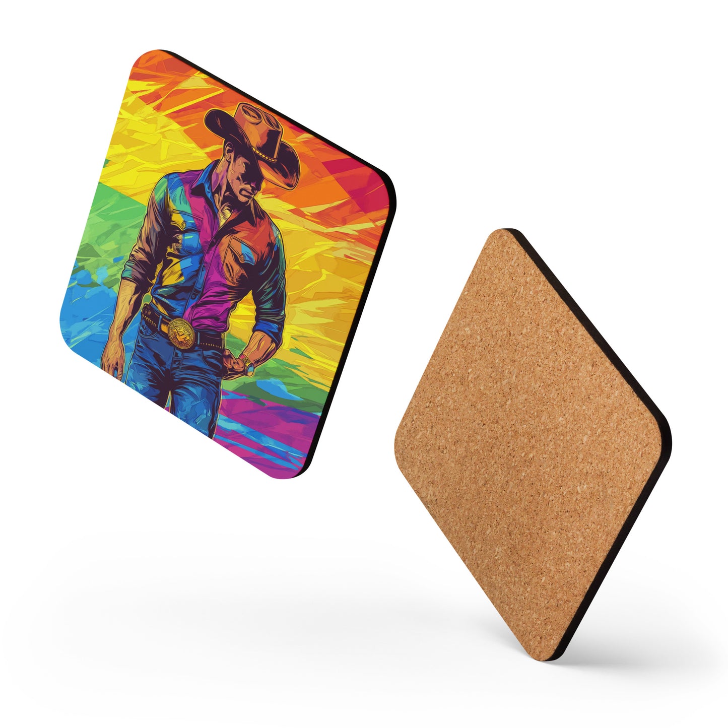 gay cowboy rainbow pride flag coaster