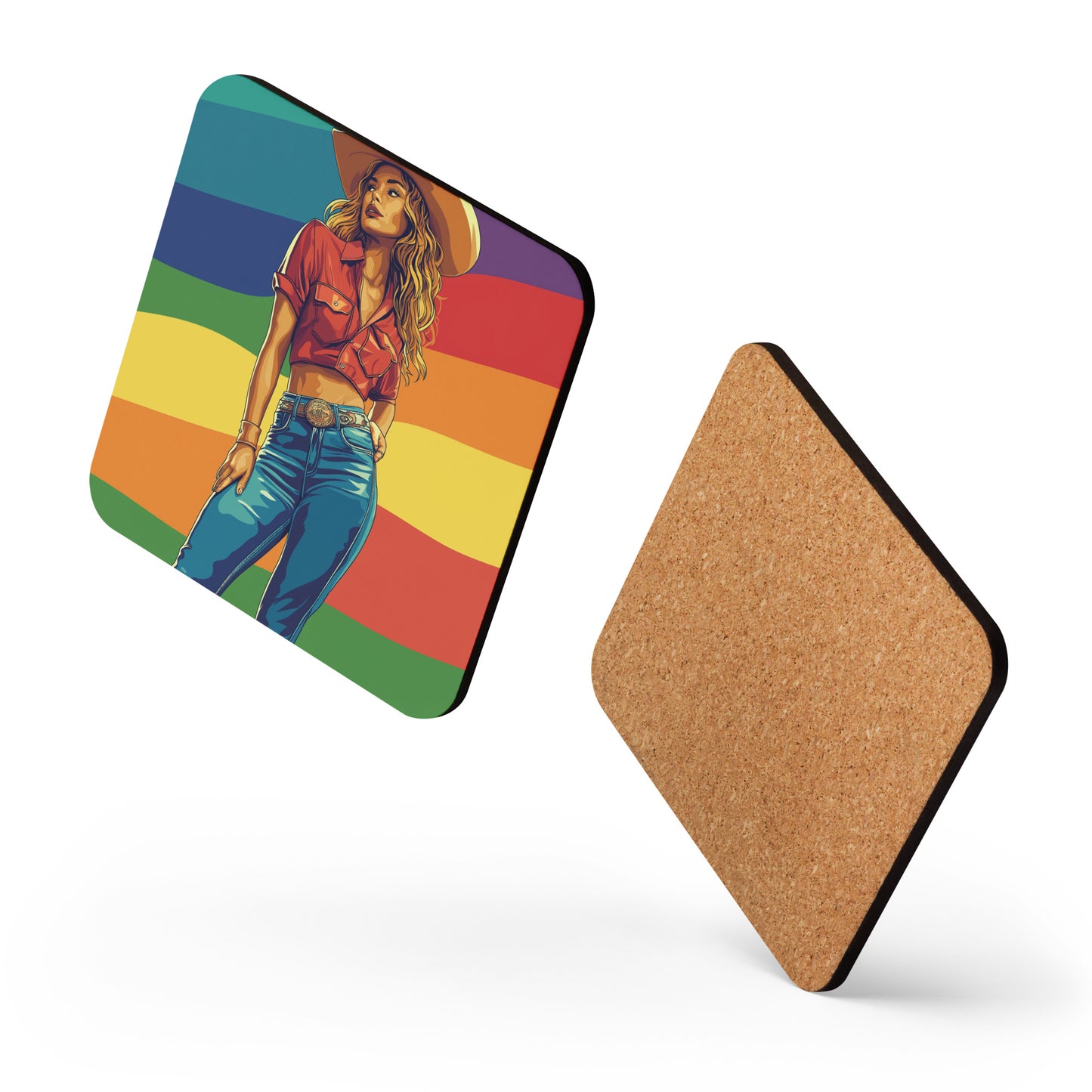 gay cowrgirl rainbow flag coaster