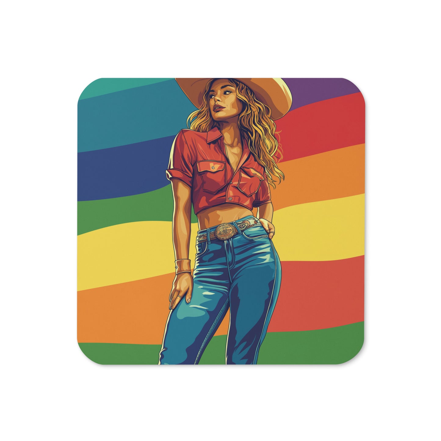 gay cowrgirl rainbow flag coaster