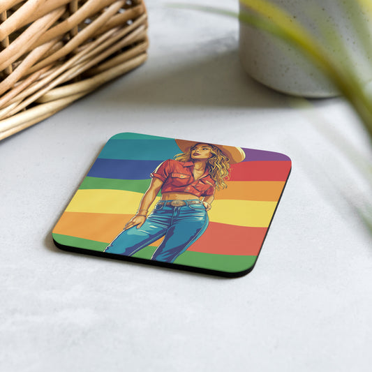 gay cowrgirl rainbow flag coaster