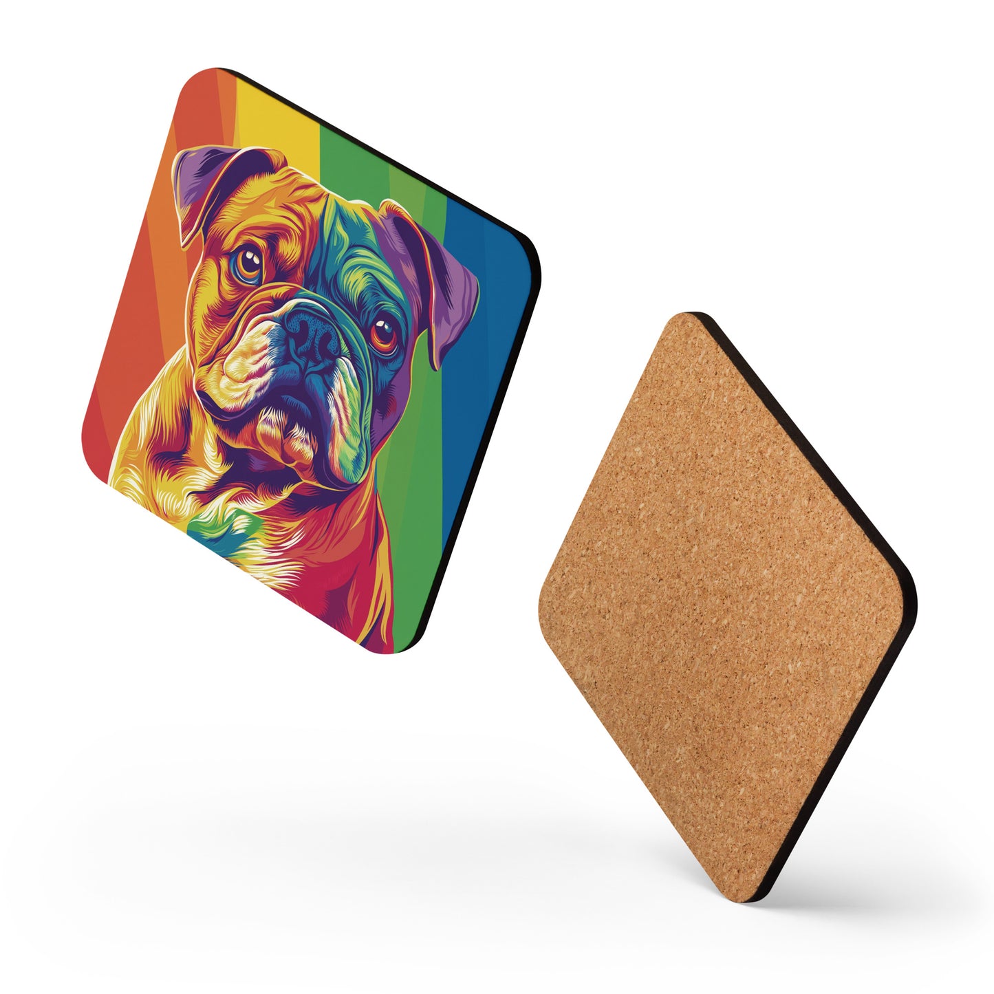 Rainbow Bulldog Single Item Coaster LGBTQIA+ | One Cork-back Coaster