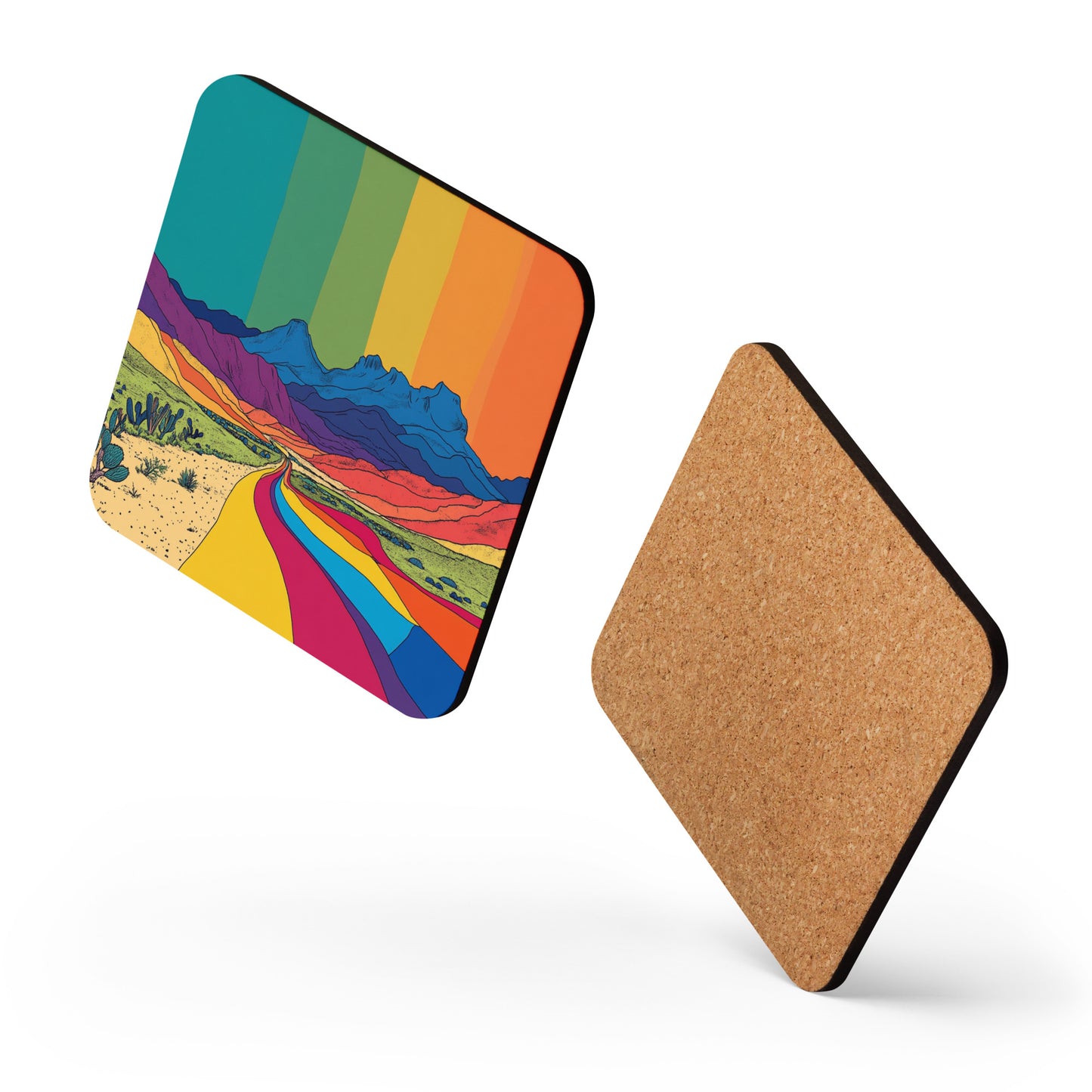 Rainbow Mountainside & Highway Scene Single Item Coaster LGBTQIA+ | One Cork-back Coaster