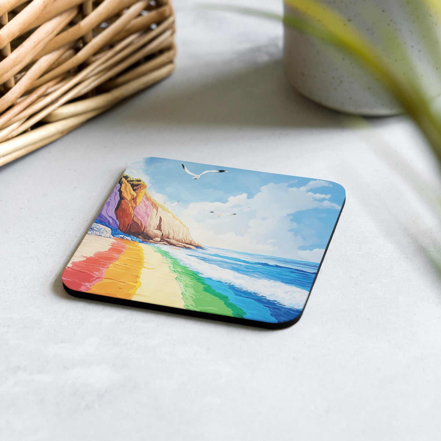 rainbow beach scene gay pride coaster gift