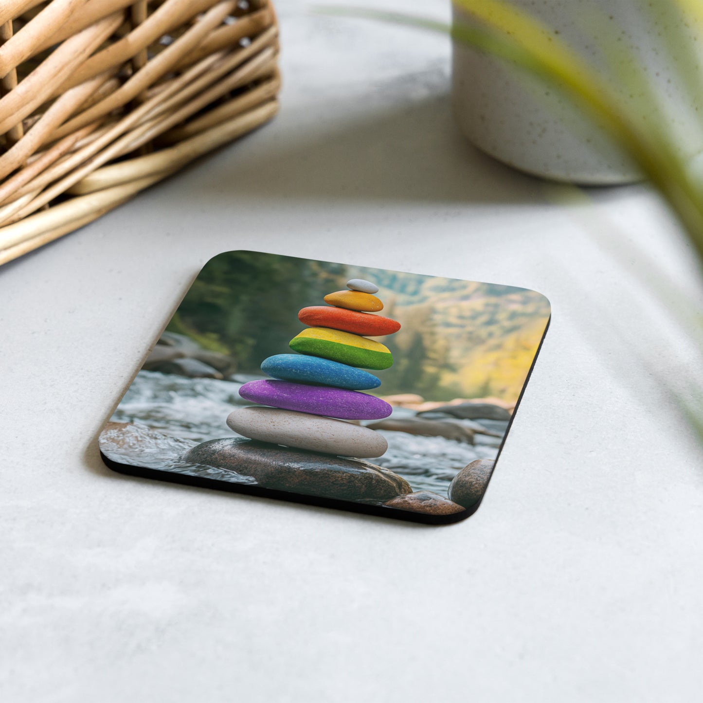 rainbow stacked stones gay pride coaster gift