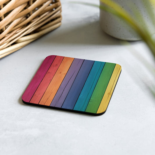 rainbow wood texture gay pride coaster gift