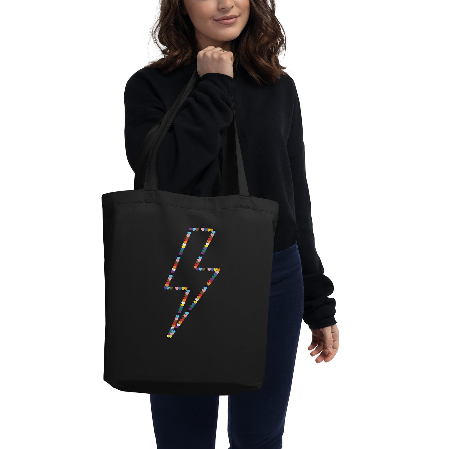 Gay Pride Lightning Bolt Rainbow Hearts - LGBTQIA+ Queer Eco Tote Bag