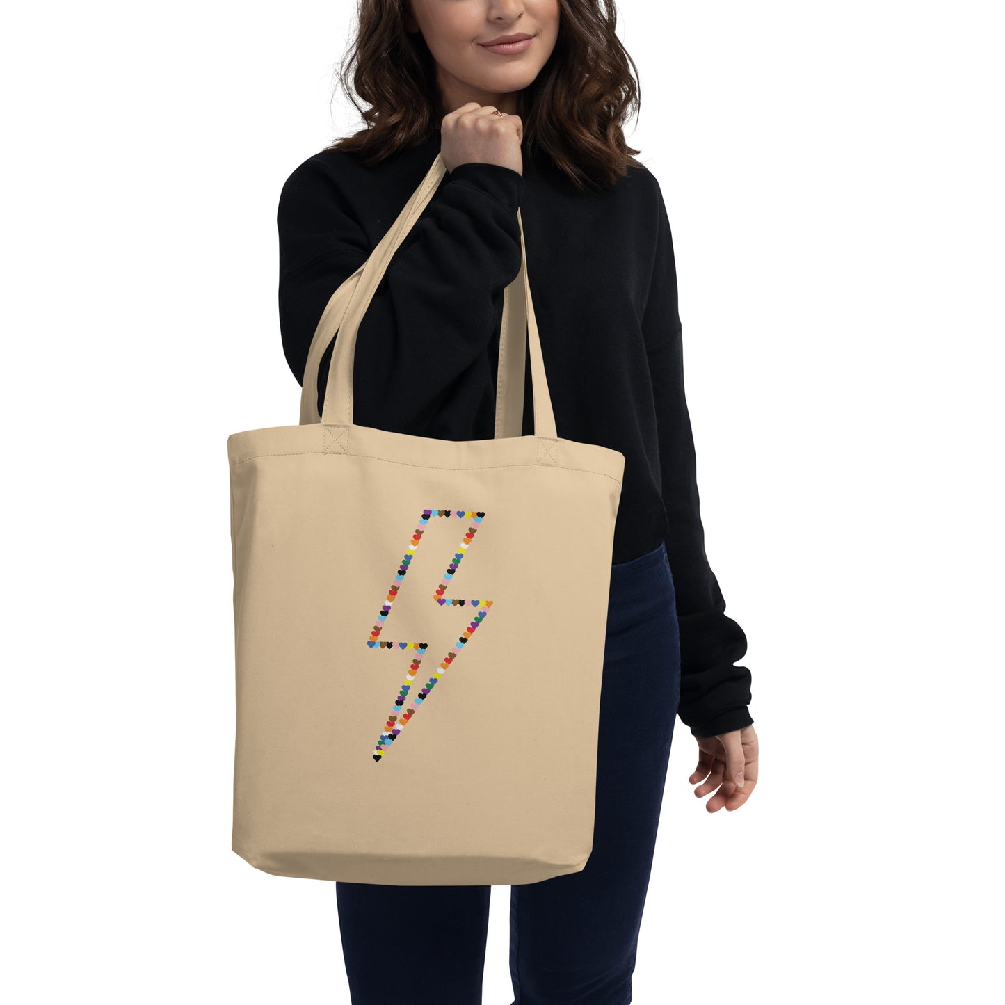 Gay Pride Lightning Bolt Rainbow Hearts - LGBTQIA+ Queer Eco Tote Bag