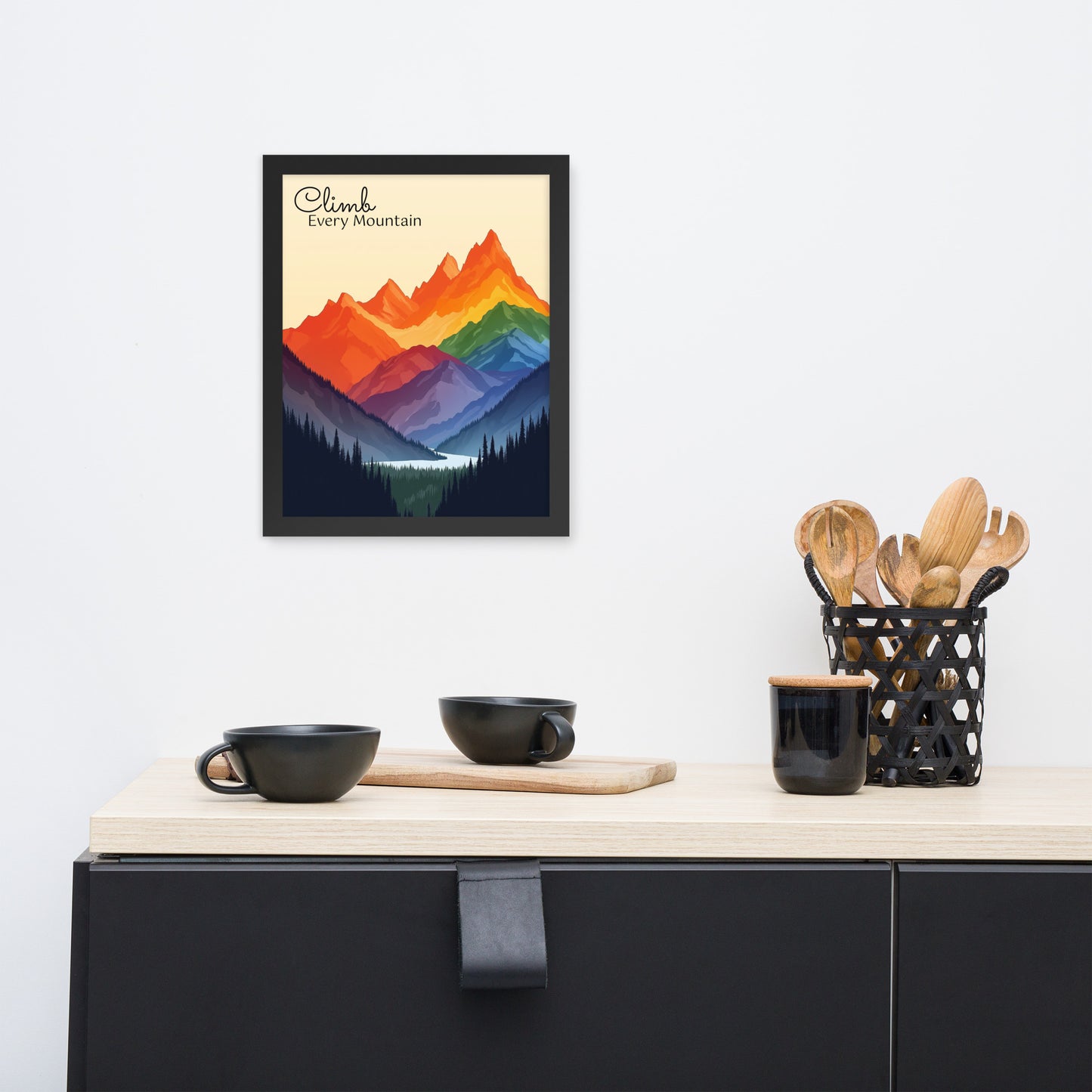 climb every mountain gay mountains rainbow pride poster with frame