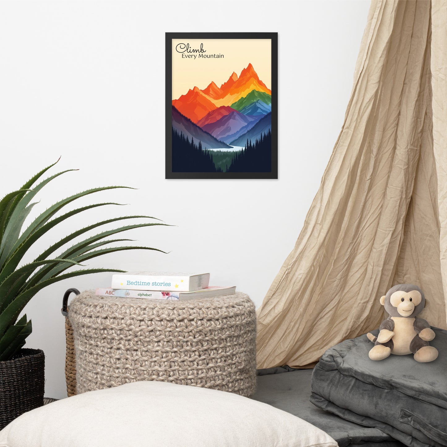 climb every mountain gay mountains rainbow pride poster with frame