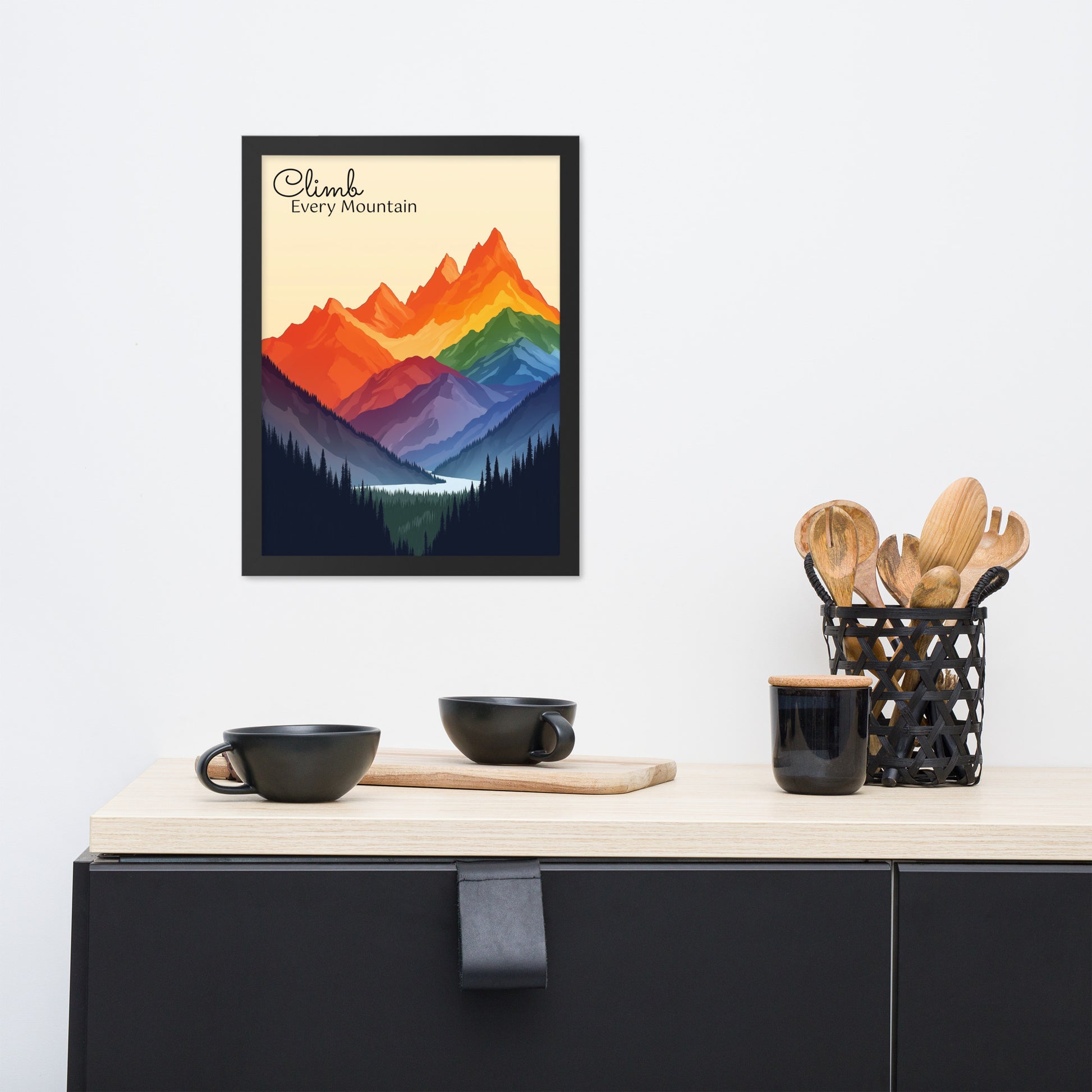 climb every mountain gay mountains rainbow pride poster with frame