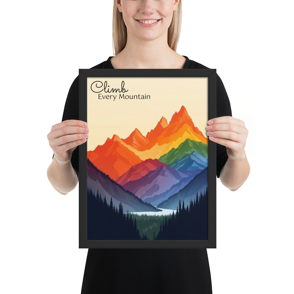 climb every mountain gay mountains rainbow pride poster with frame