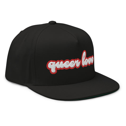 queer love flat bill hat for gays, gay love hats for men, queer hats for women, gay hats that are not rainbow colors for queers