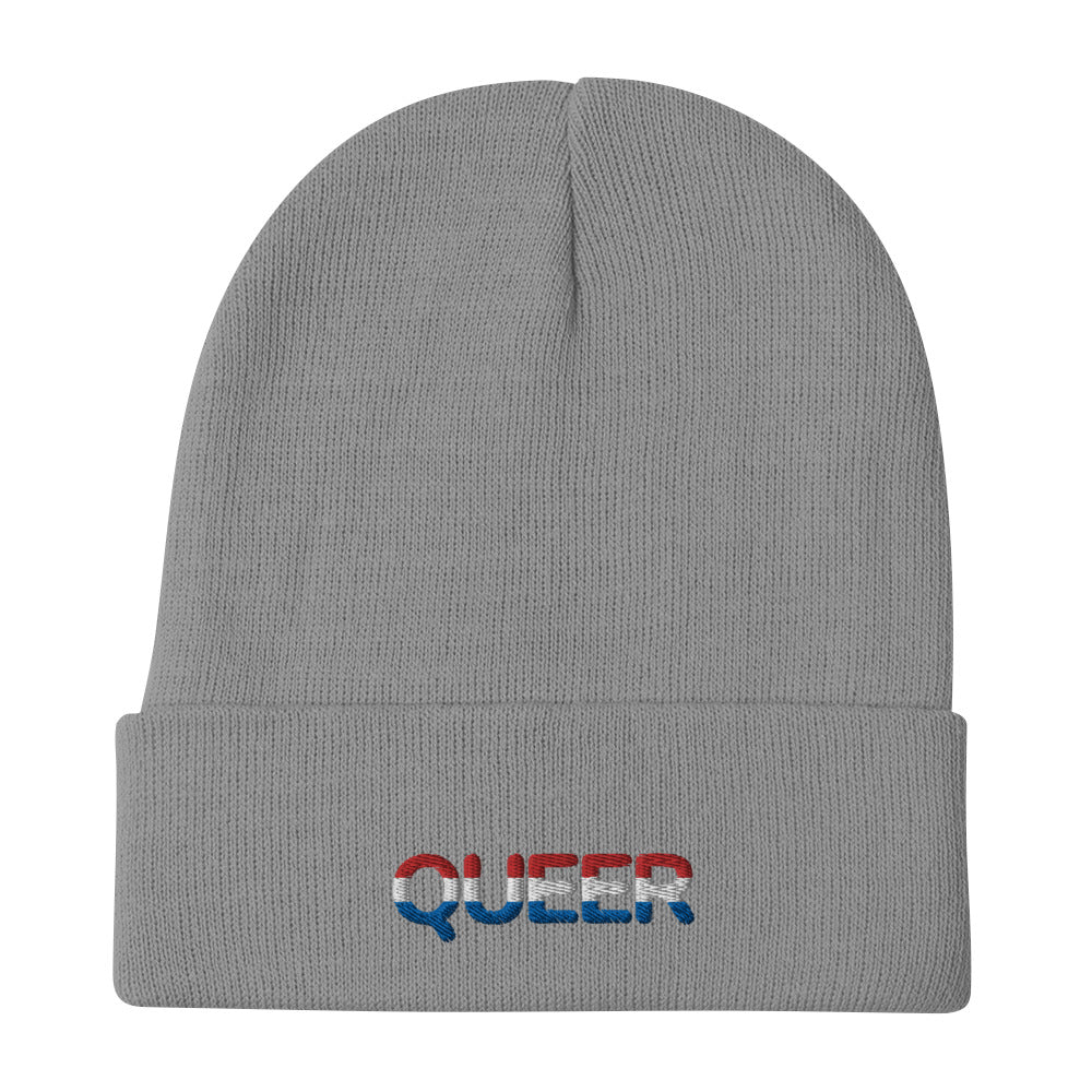 Queer Red White Blue USA Embroidered Beanie