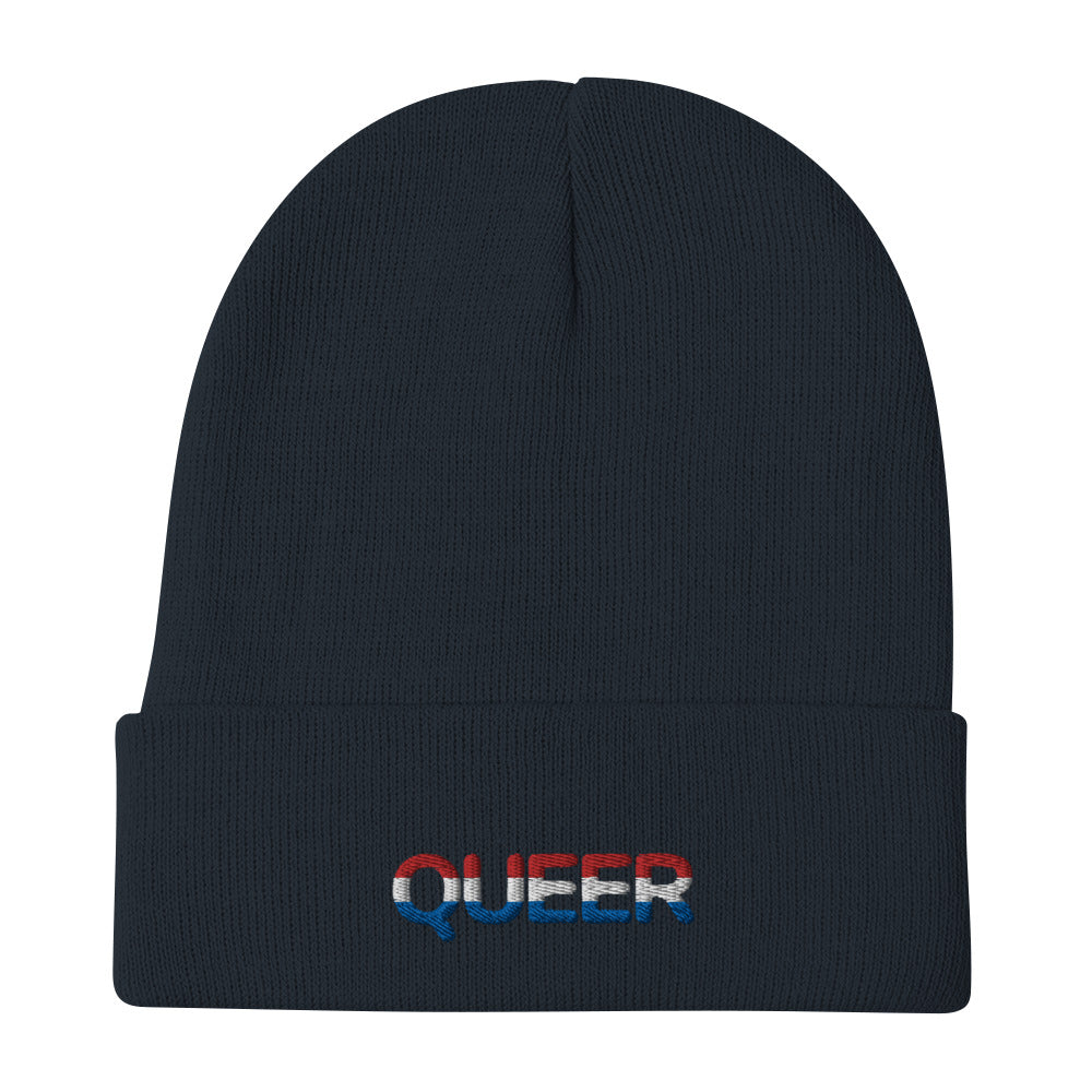 Queer Red White Blue USA Embroidered Beanie