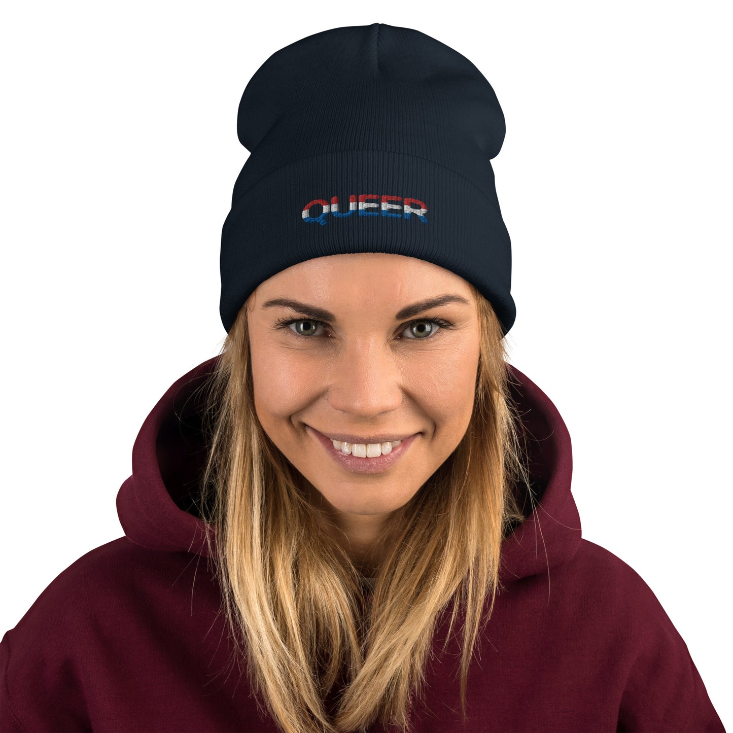 Queer Red White Blue USA Embroidered Beanie