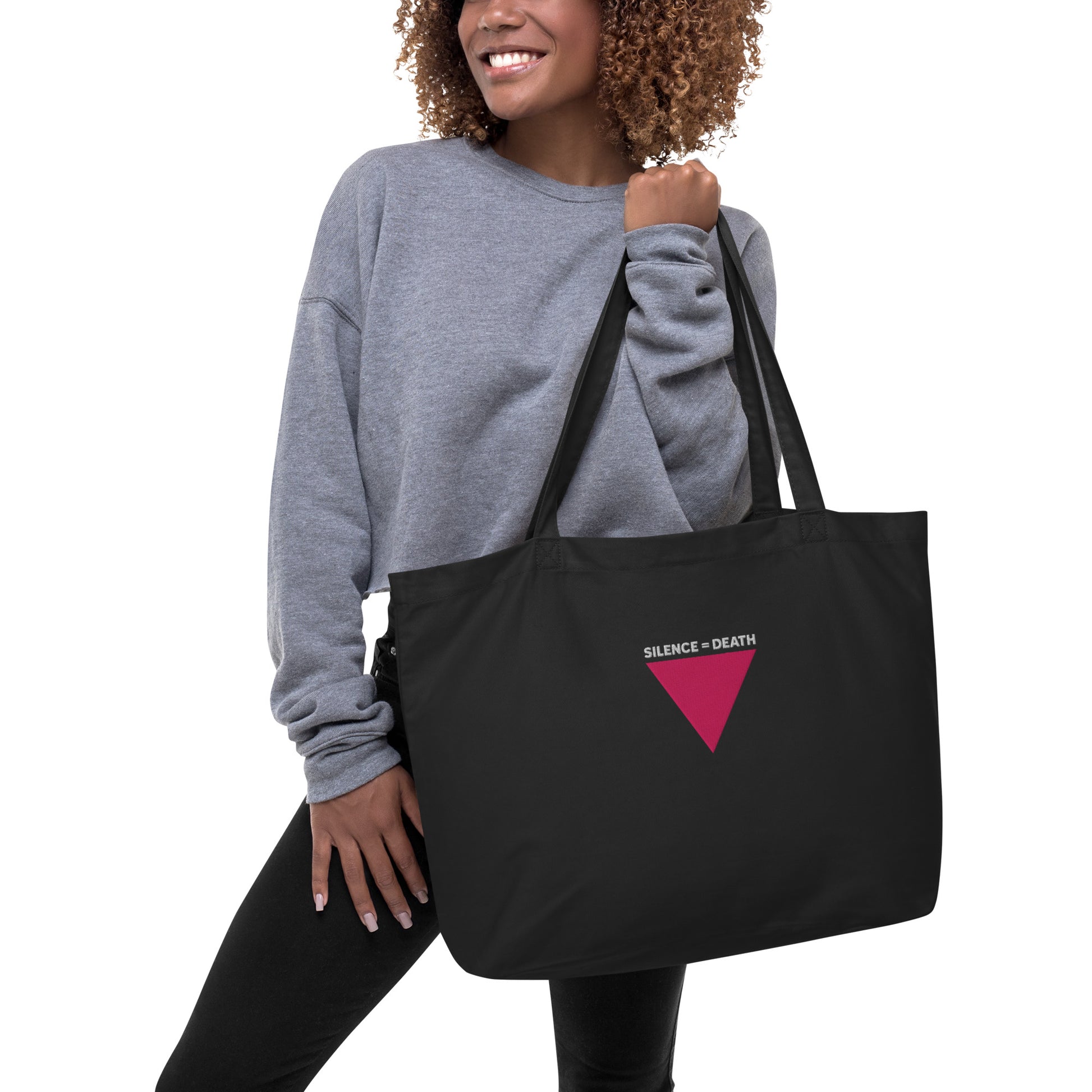 silence = death tote bag, act up tote bag, lesbian tote bags, pink triangle tote bag, queer tote bag, vintage lesbian tote bag