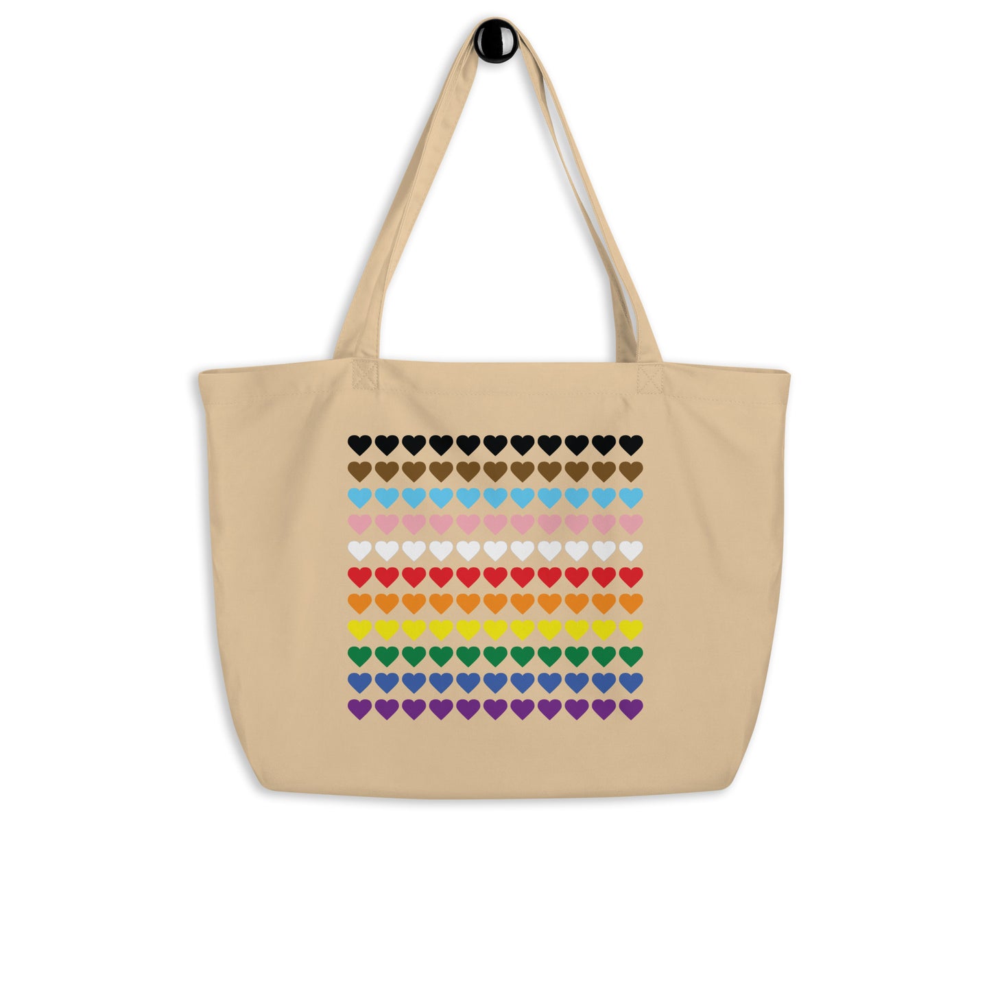 lesbian tote bag, rainbow flag tote bag, rainbow hearts tote bag, gay tote bag, gay shopping bag, large gay canvas shopping bag