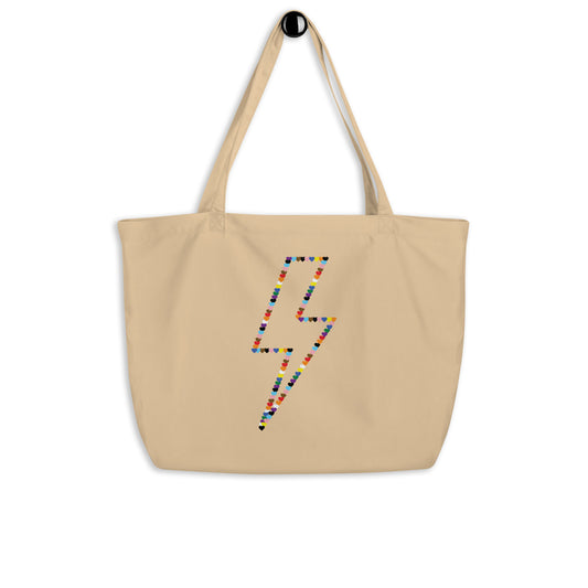 Gay Pride Lightning Bolt Rainbow Hearts - LGBTQIA+ Queer Large Organic Tote Bag