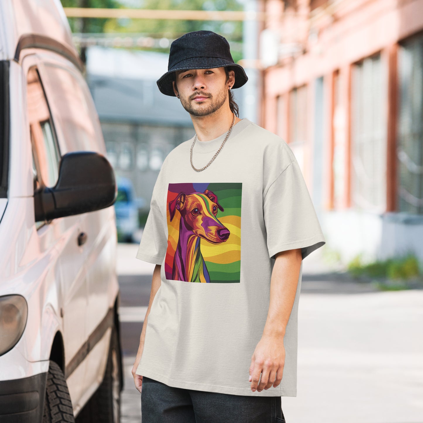 Whippet Rainbow Print LGBTIA+ | Oversized faded t-shirt