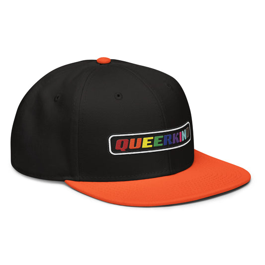 queerkind logo flat embroidery snapback hat for gays, snapback hats for gays, gay trucker hats, lesbian trucker hats