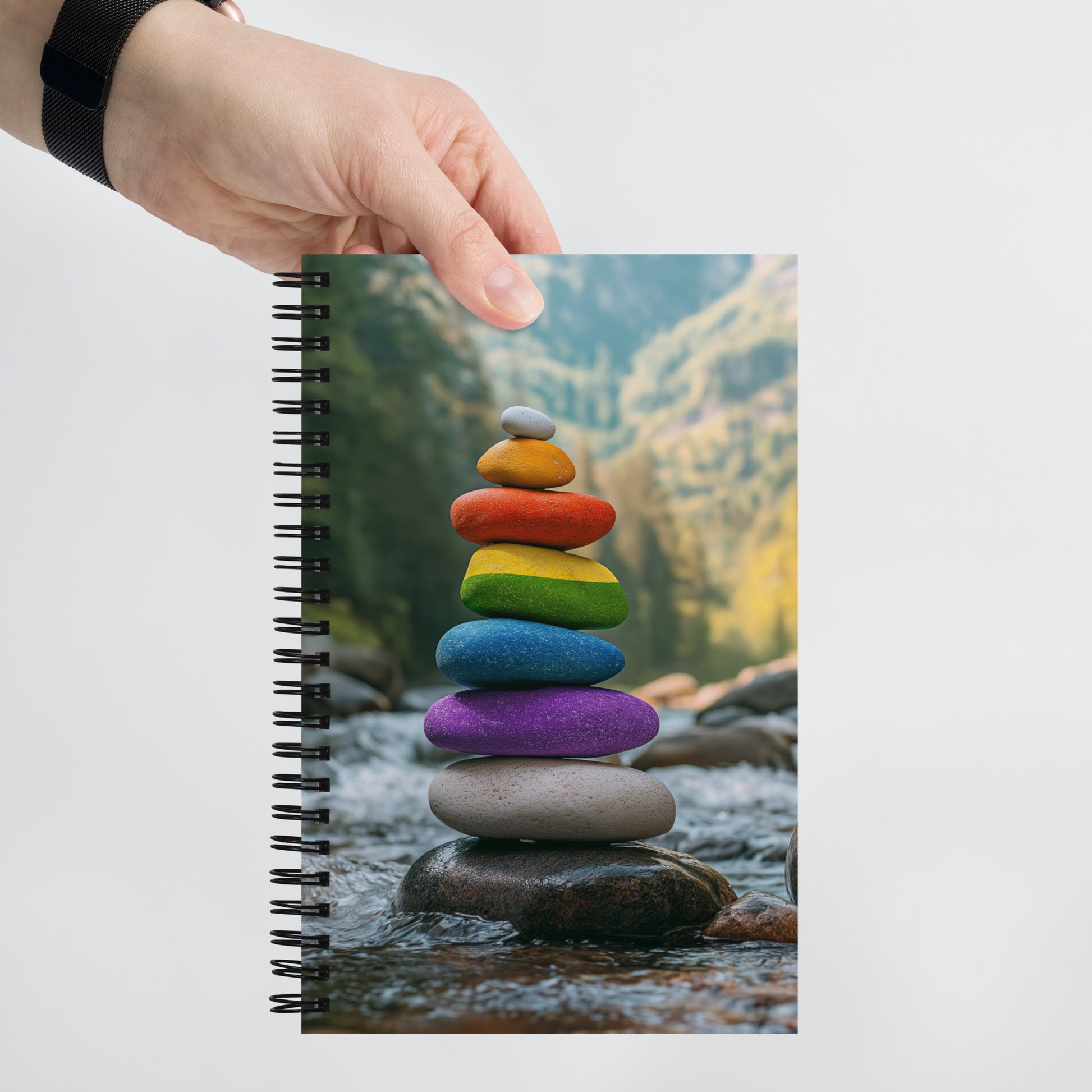 stacked stone river rock cover notebook for artists and writers, gay pride river rock notebook for writers and artists