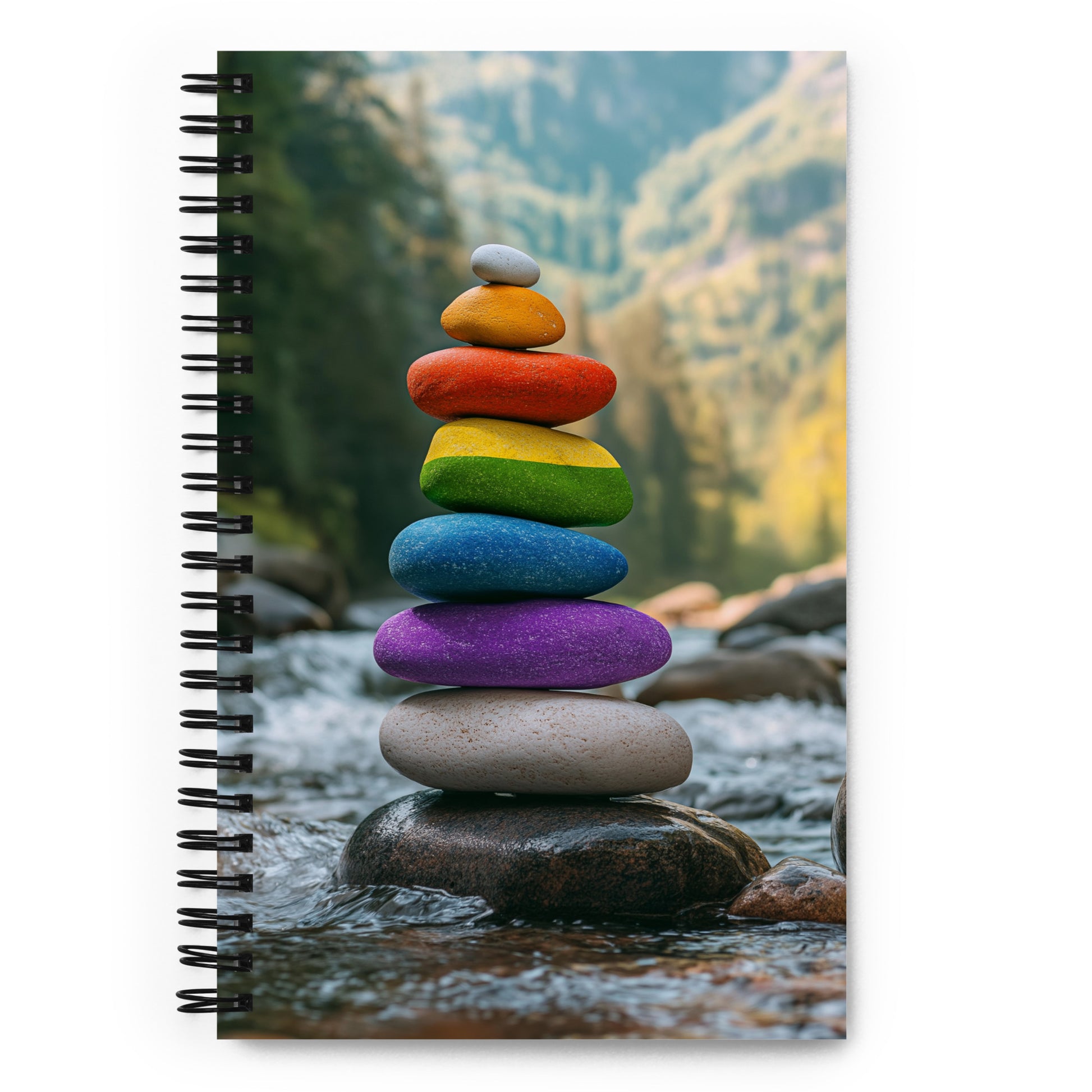 stacked stone river rock cover notebook for artists and writers, gay pride river rock notebook for writers and artists