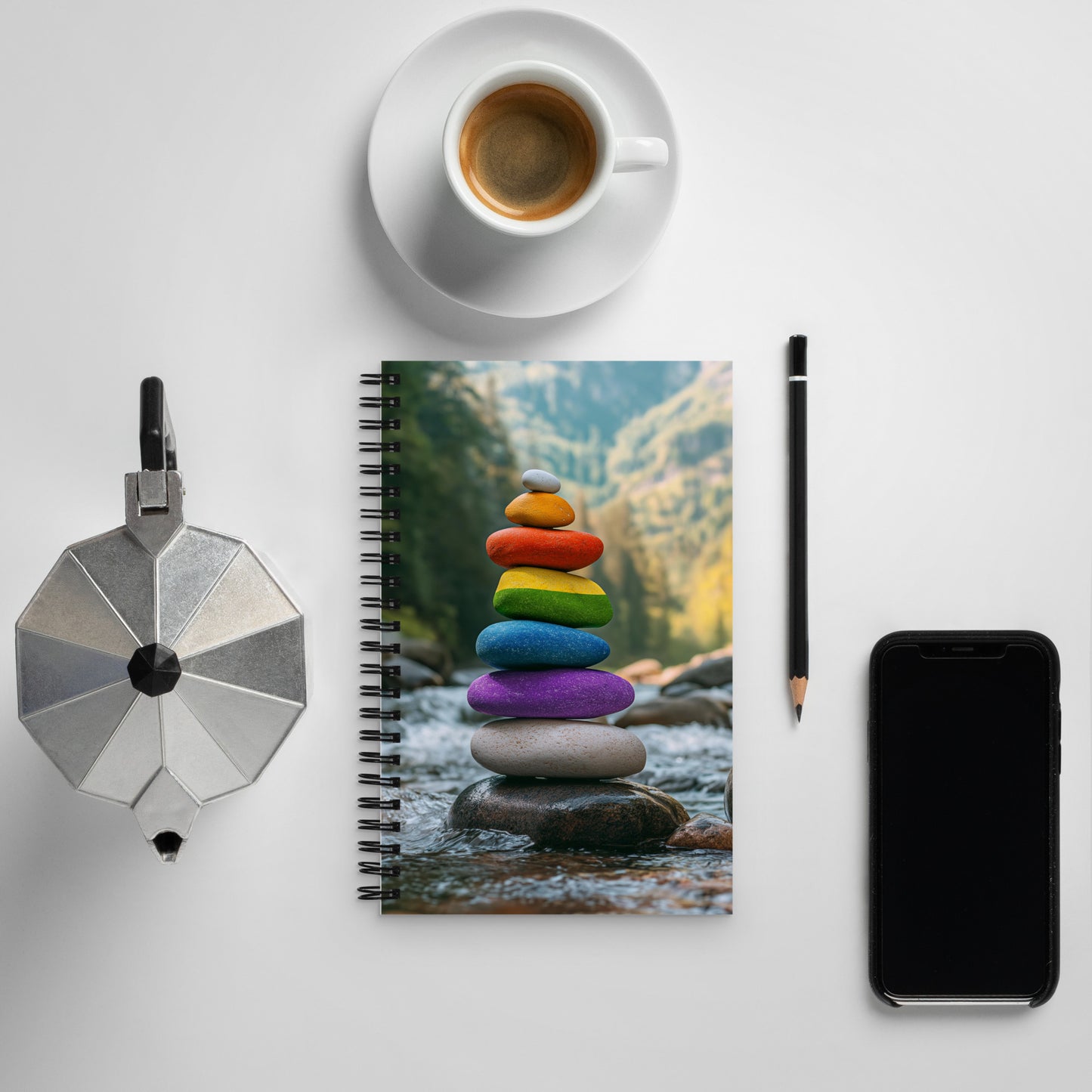 stacked stone river rock cover notebook for artists and writers, gay pride river rock notebook for writers and artists