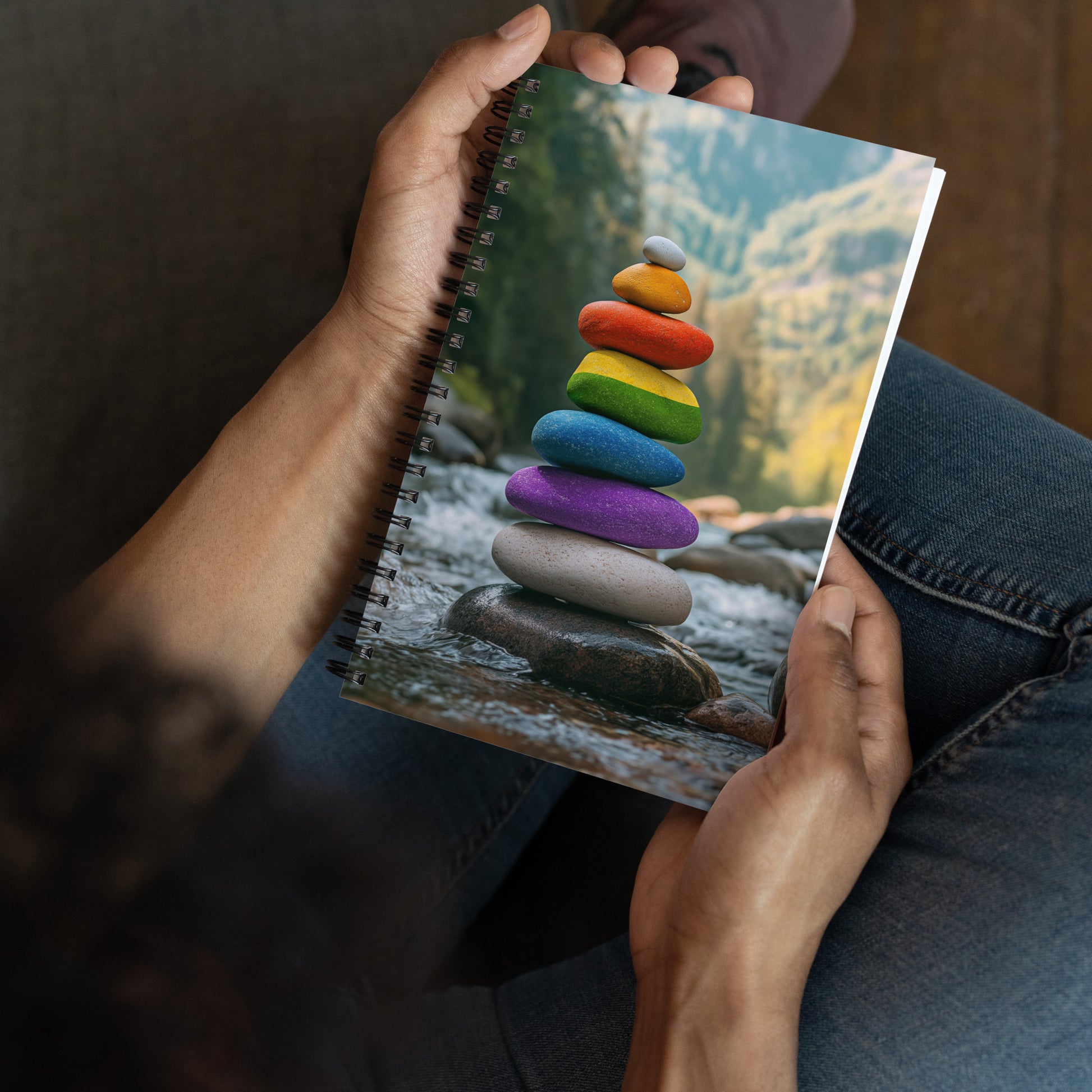 stacked stone river rock cover notebook for artists and writers, gay pride river rock notebook for writers and artists