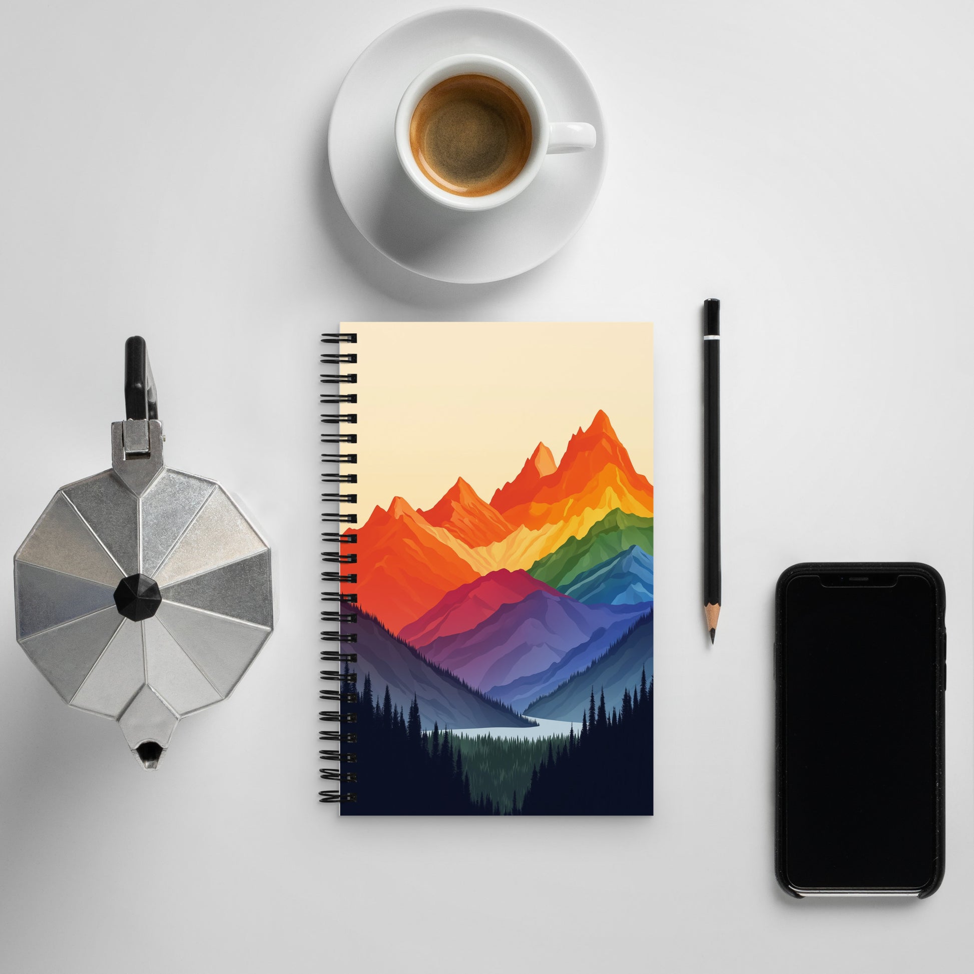 rainbow mountains notepad for writers, gifts for gay writers and artists, mountain scene notepad for colorado lesbians