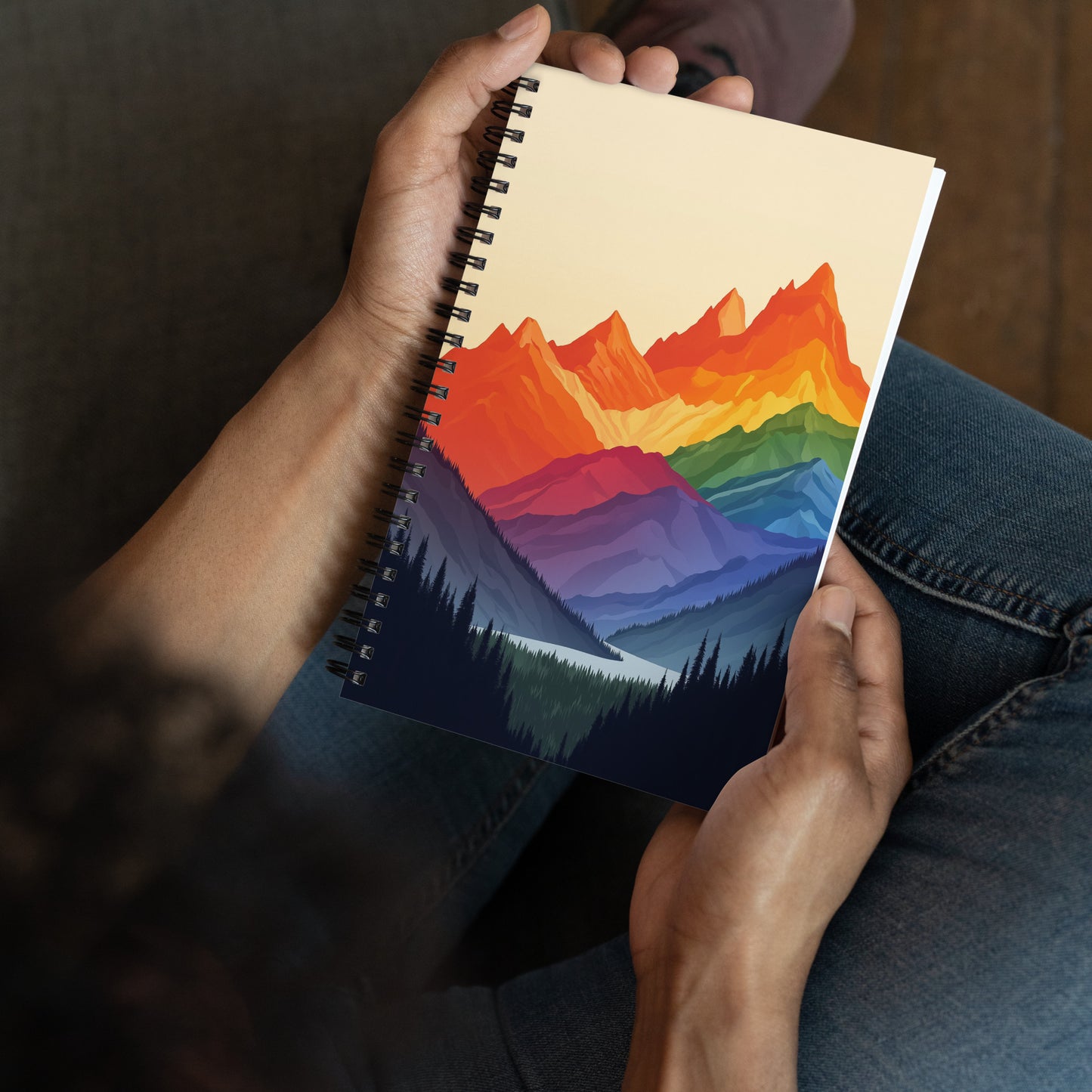 rainbow mountains notepad for writers, gifts for gay writers and artists, mountain scene notepad for colorado lesbians