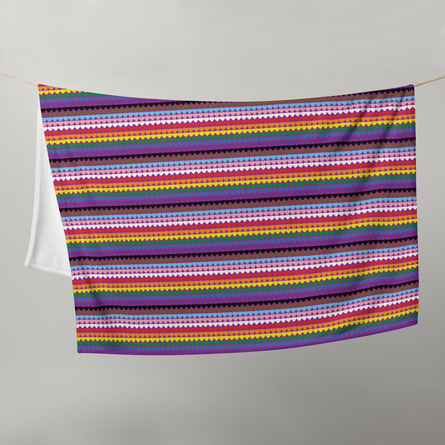 Rainbow Hearts Progress Gay Pride Flag - LGBTQIA+ Throw Blanket