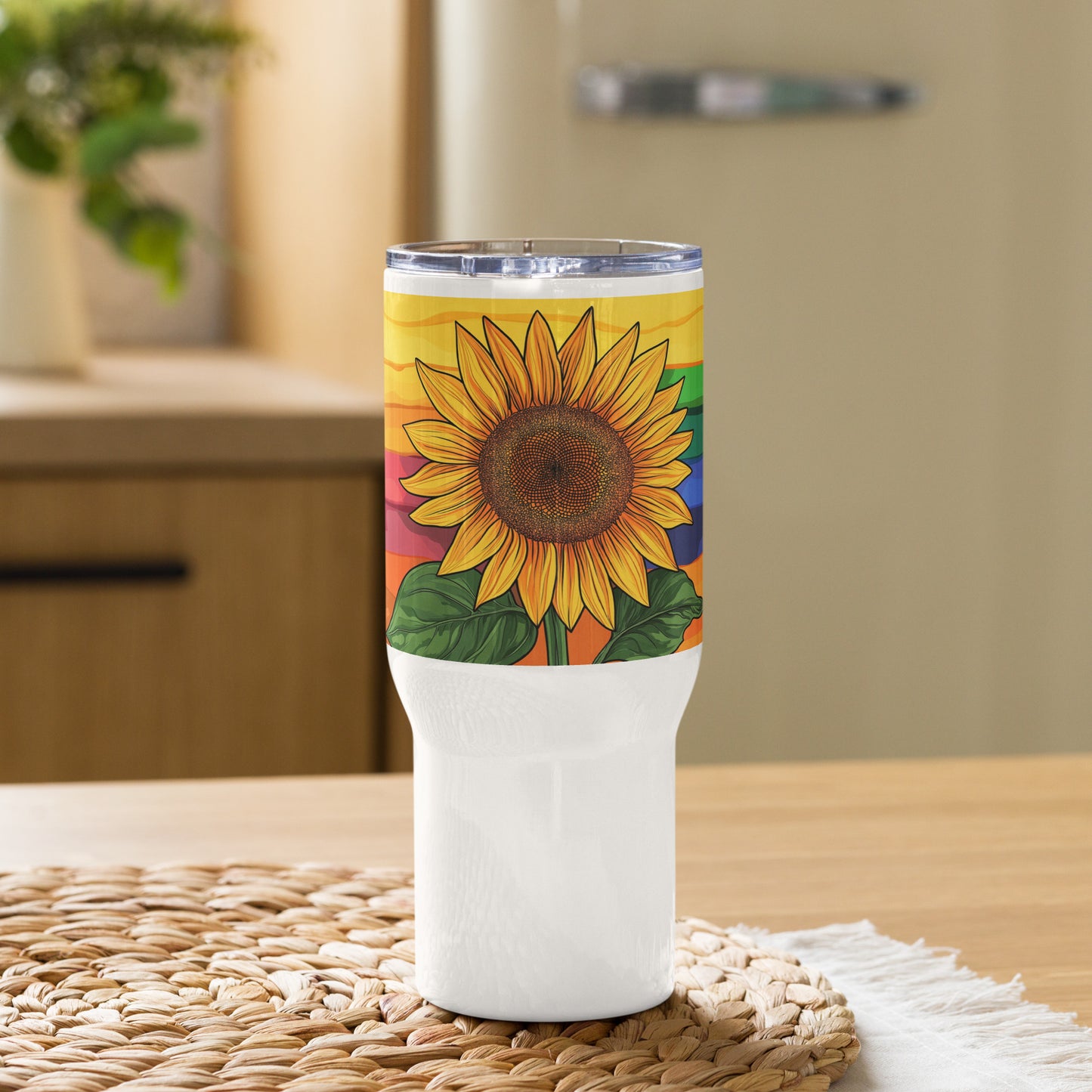 Sunflower Gay Pride Flag Artwork LGBTQIA+ | Travel Mug with a Handle