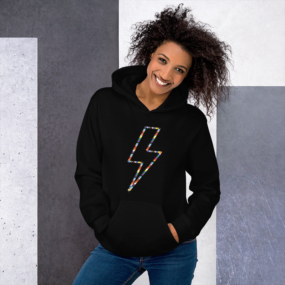 Lightning Bolt Rainbow Hearts Hoodie | LGBTQ+ Queer Unisex Hoodie