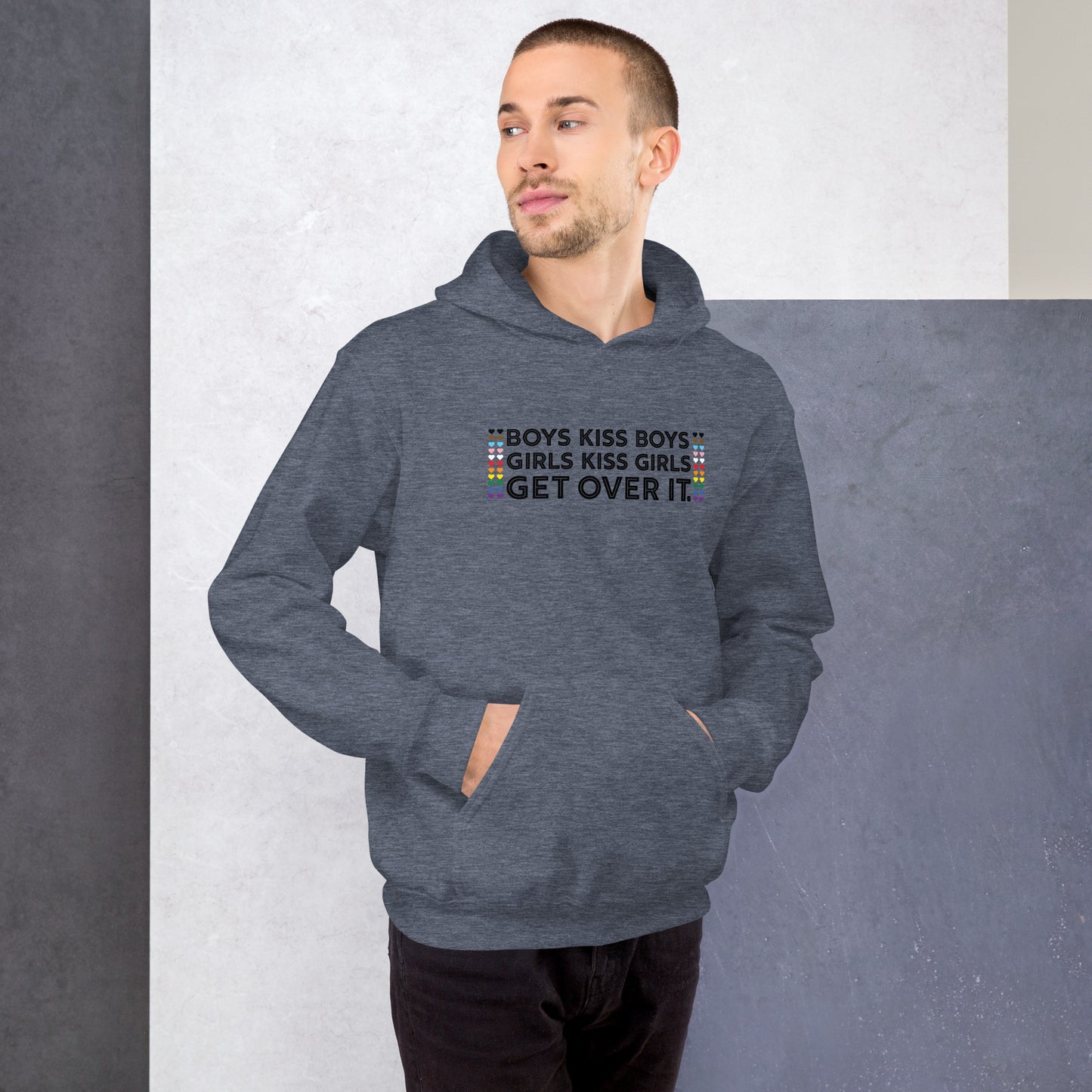 Boys Kiss Boys, Girls Kiss Girls, Get Over It Graphic Hoodie | LGBTQIA+ Queer Unisex Hoodie