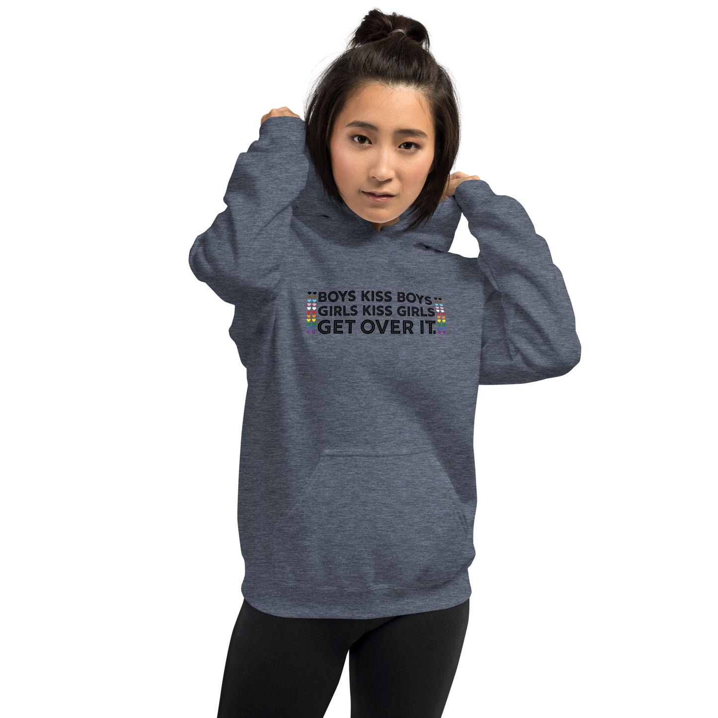 Boys Kiss Boys, Girls Kiss Girls, Get Over It Graphic Hoodie | LGBTQIA+ Queer Unisex Hoodie