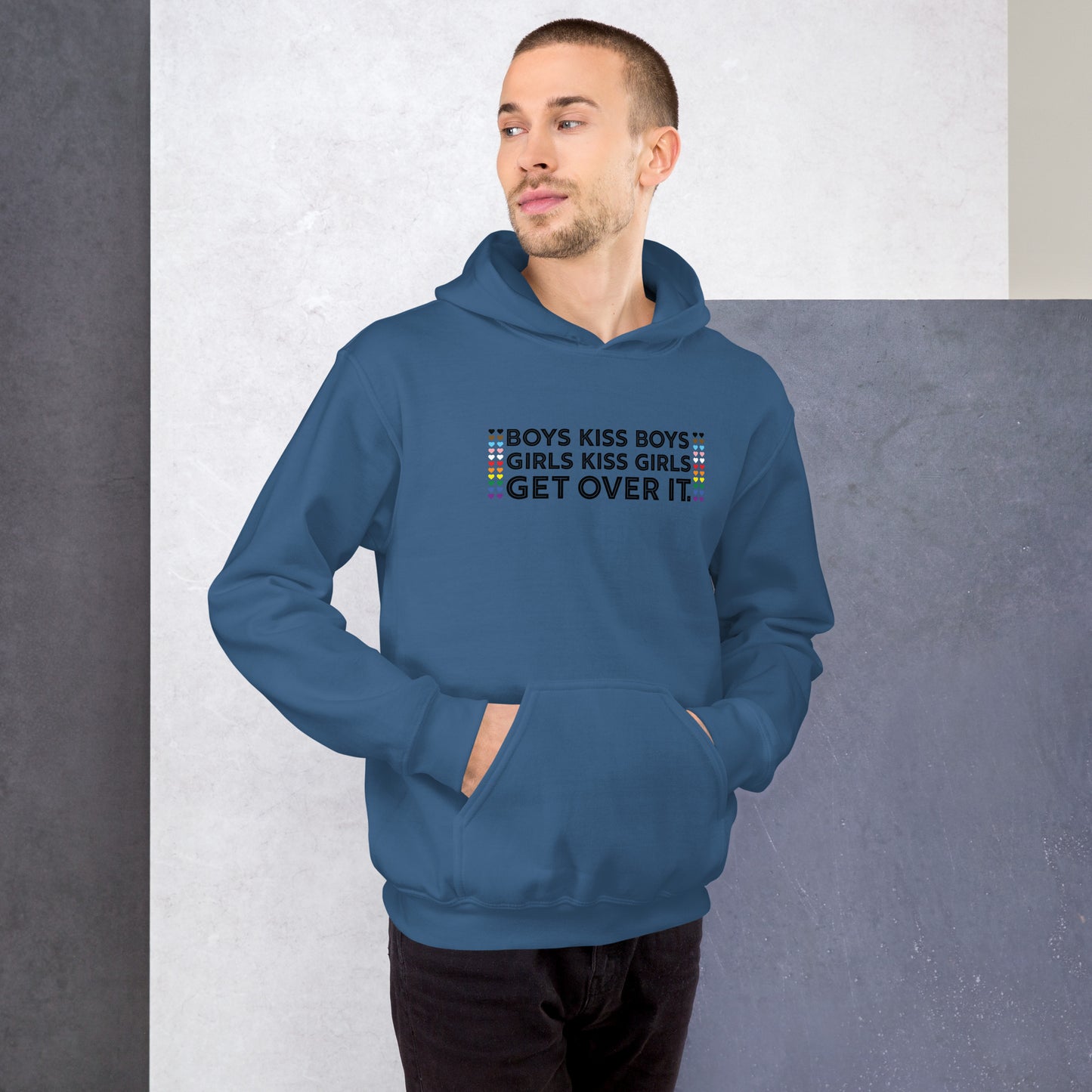 Boys Kiss Boys, Girls Kiss Girls, Get Over It Graphic Hoodie | LGBTQIA+ Queer Unisex Hoodie